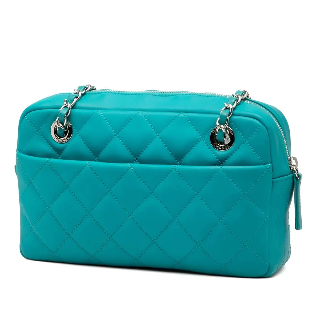 Chanel Medium CC Quilted Rubberized Lambskin Coco Rain Camera Bag Blue Leather Very good - Back View