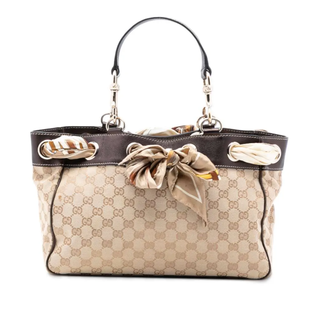 Gucci Medium GG Canvas Positano Tote Brown Canvas Good - Front View