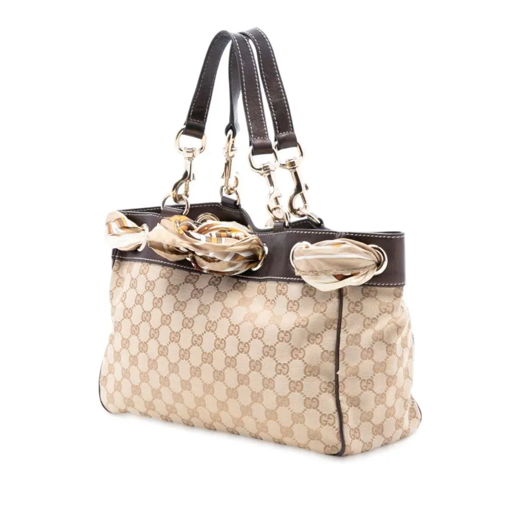 Gucci Medium GG Canvas Positano Tote Brown Canvas Good - Back View