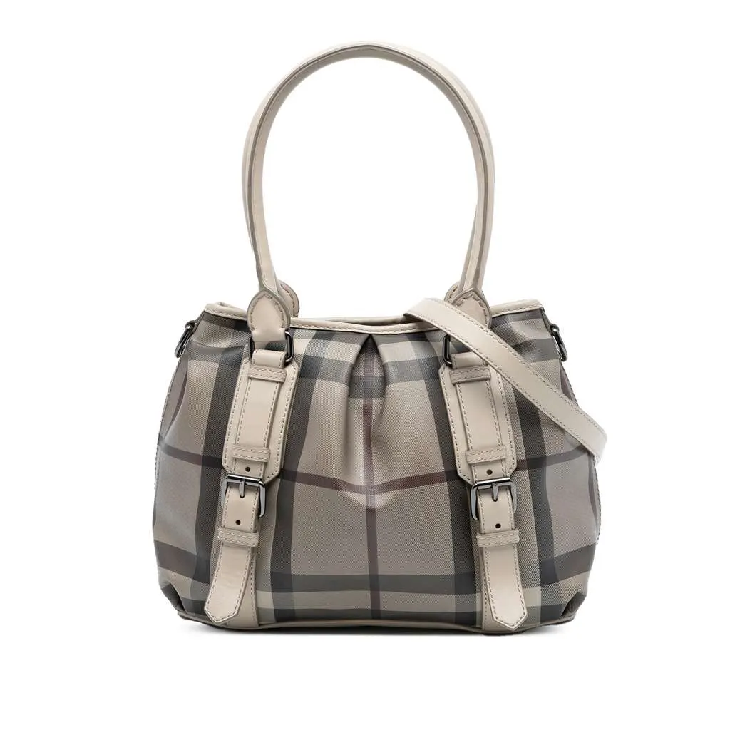 Burberry Small Smoke Check Coated Canvas Northfield Satchel Brown Canvas Very good - Front View