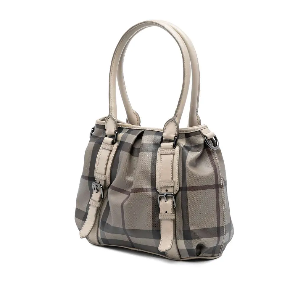 Burberry Small Smoke Check Coated Canvas Northfield Satchel Brown Canvas Very good - Back View