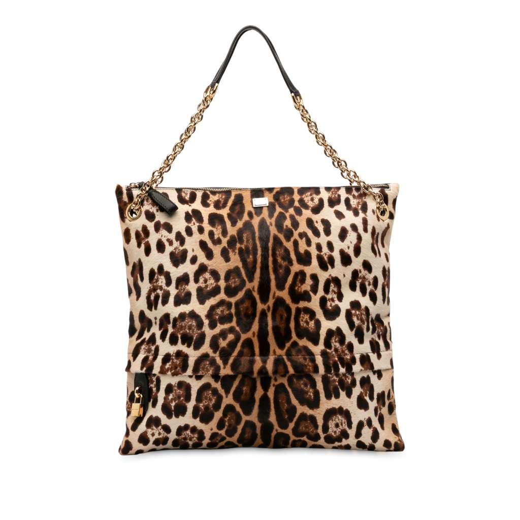 Dolce & Gabbana Pony Hair Leopard Print Chain Tote
