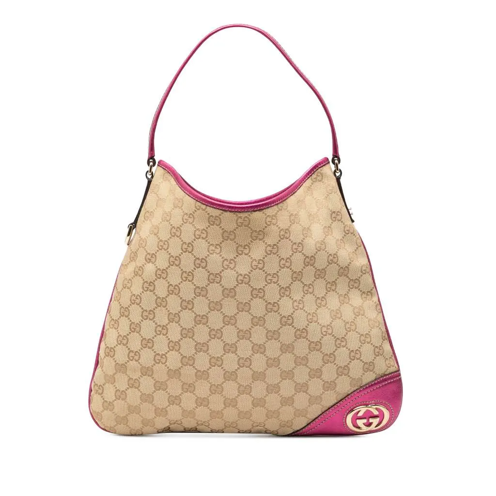 Gucci GG Canvas New Britt Hobo Brown Canvas Good - Front View