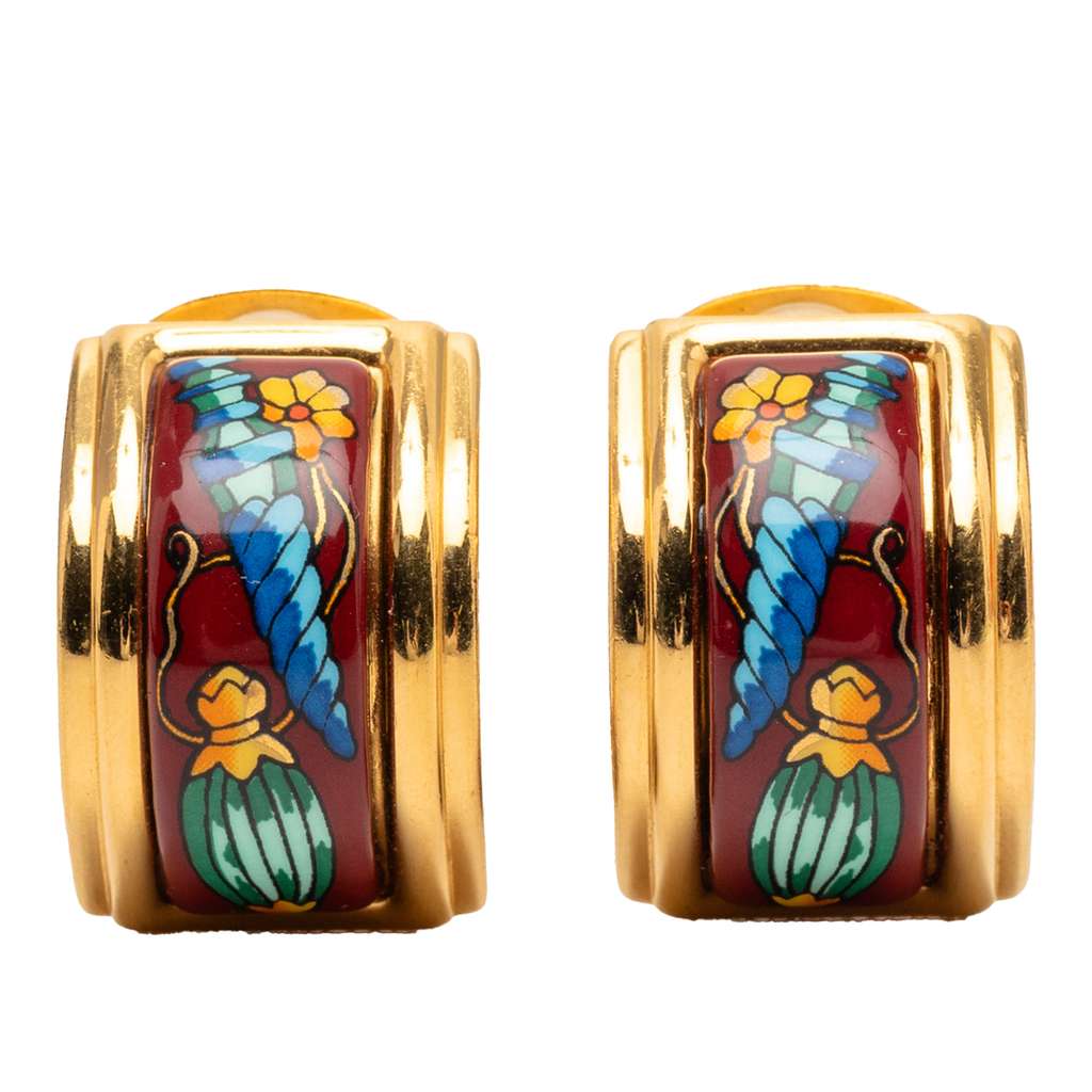 Hermès Enamel Cloisonne Clip On Earrings