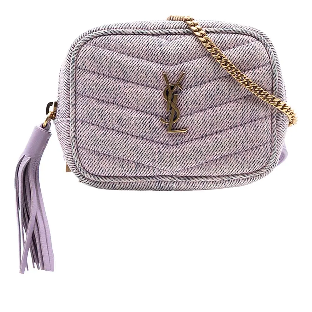 Saint Laurent Baby Matelasse Denim Monogram Lou Camera Bag Purple Denim Very good - Front View