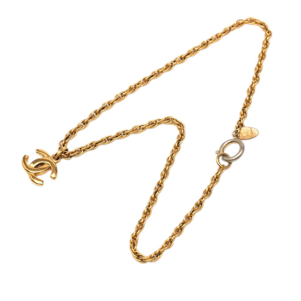 Chanel Gold Plated CC Pendant Necklace
