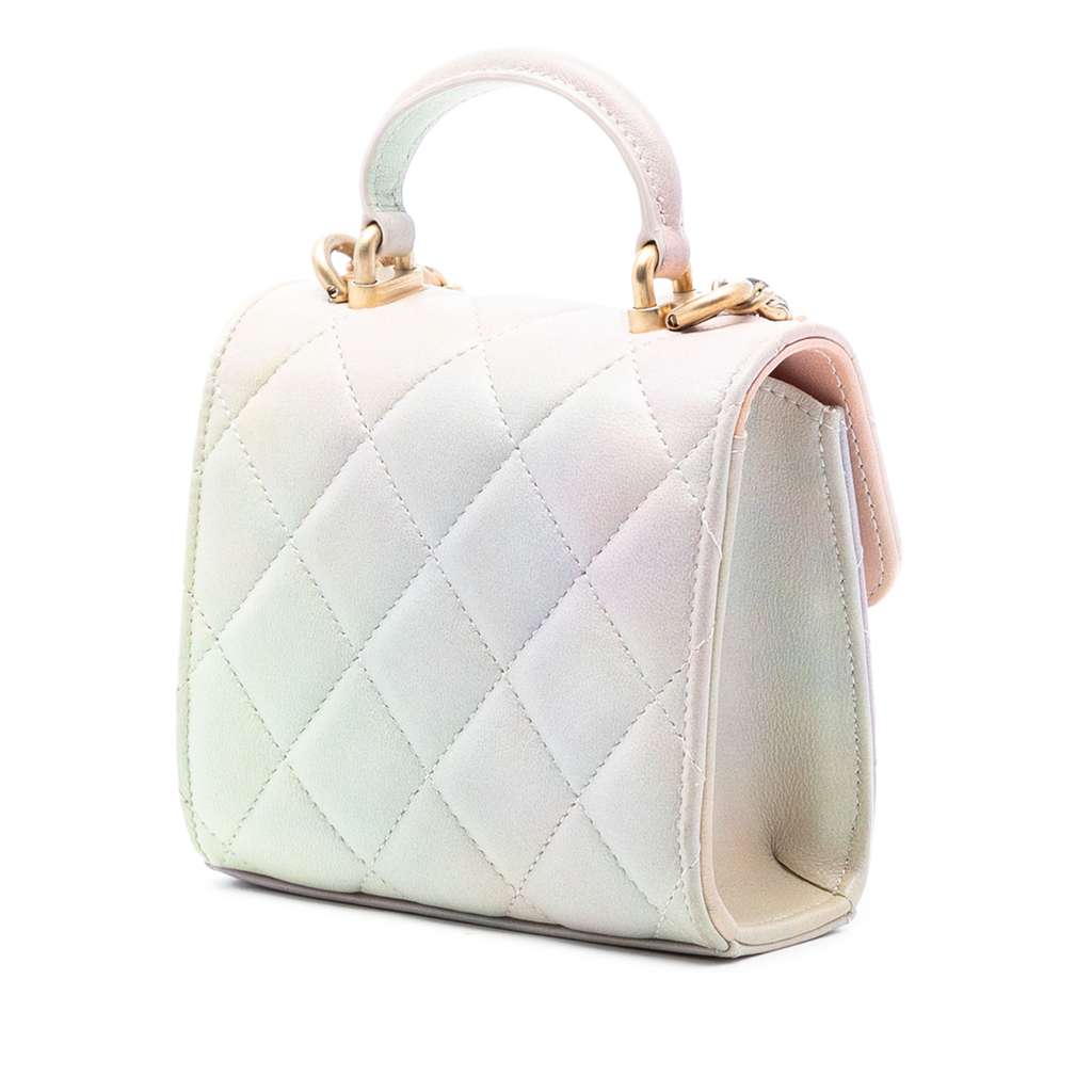 Chanel CC Quilted Lambskin Ombre Top Handle Flap Clutch With Chain - 2