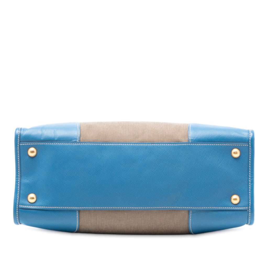 Prada Saffiano Trimmed Canvas Canapa Logo Double Zip Satchel - 3