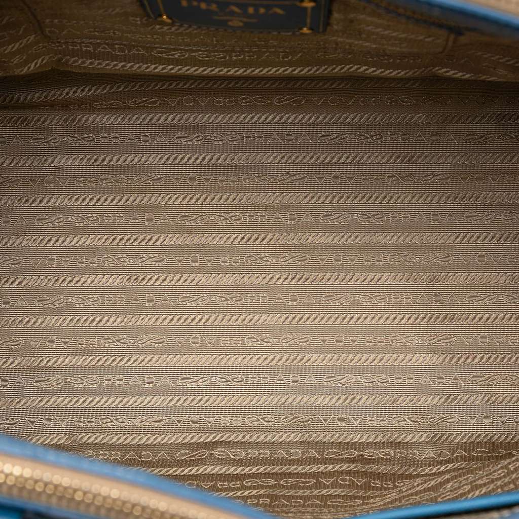 Prada Saffiano Trimmed Canvas Canapa Logo Double Zip Satchel - 4
