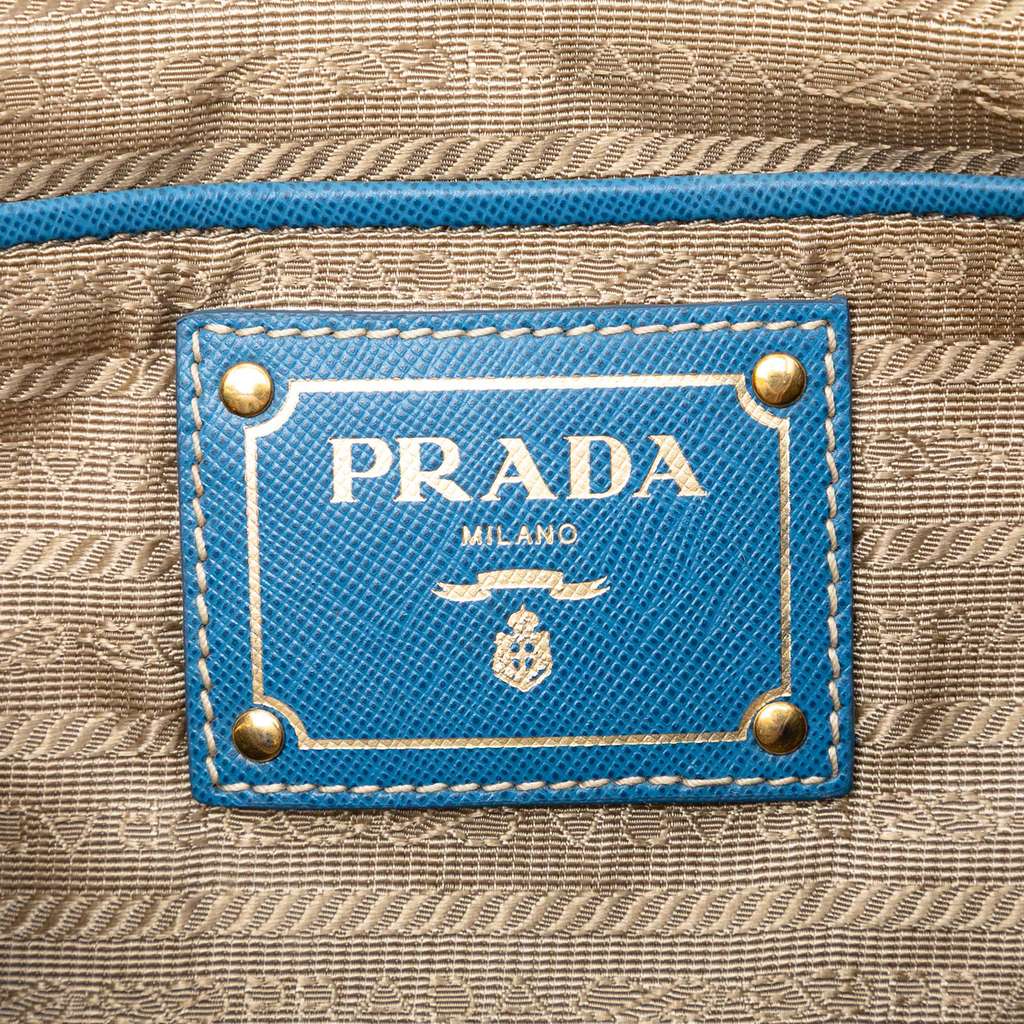 Prada Saffiano Trimmed Canvas Canapa Logo Double Zip Satchel - 5