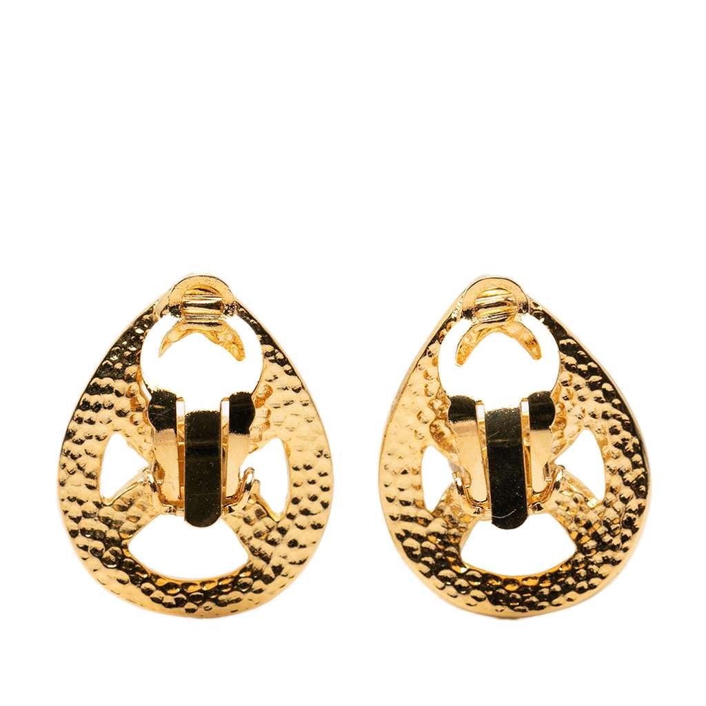 Chanel Gold Plated CC Teardrop Clip On Earrings - 2