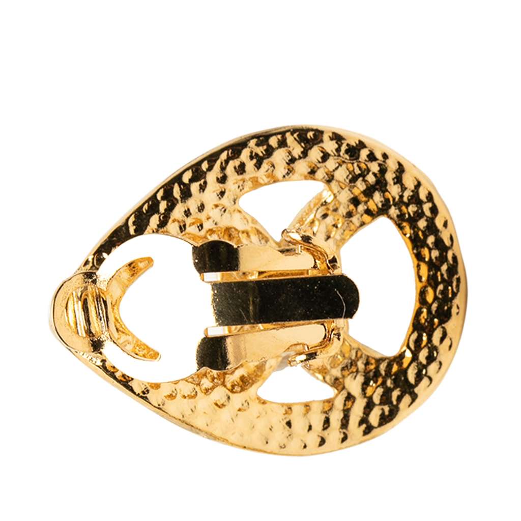 Chanel Gold Plated CC Teardrop Clip On Earrings - 3