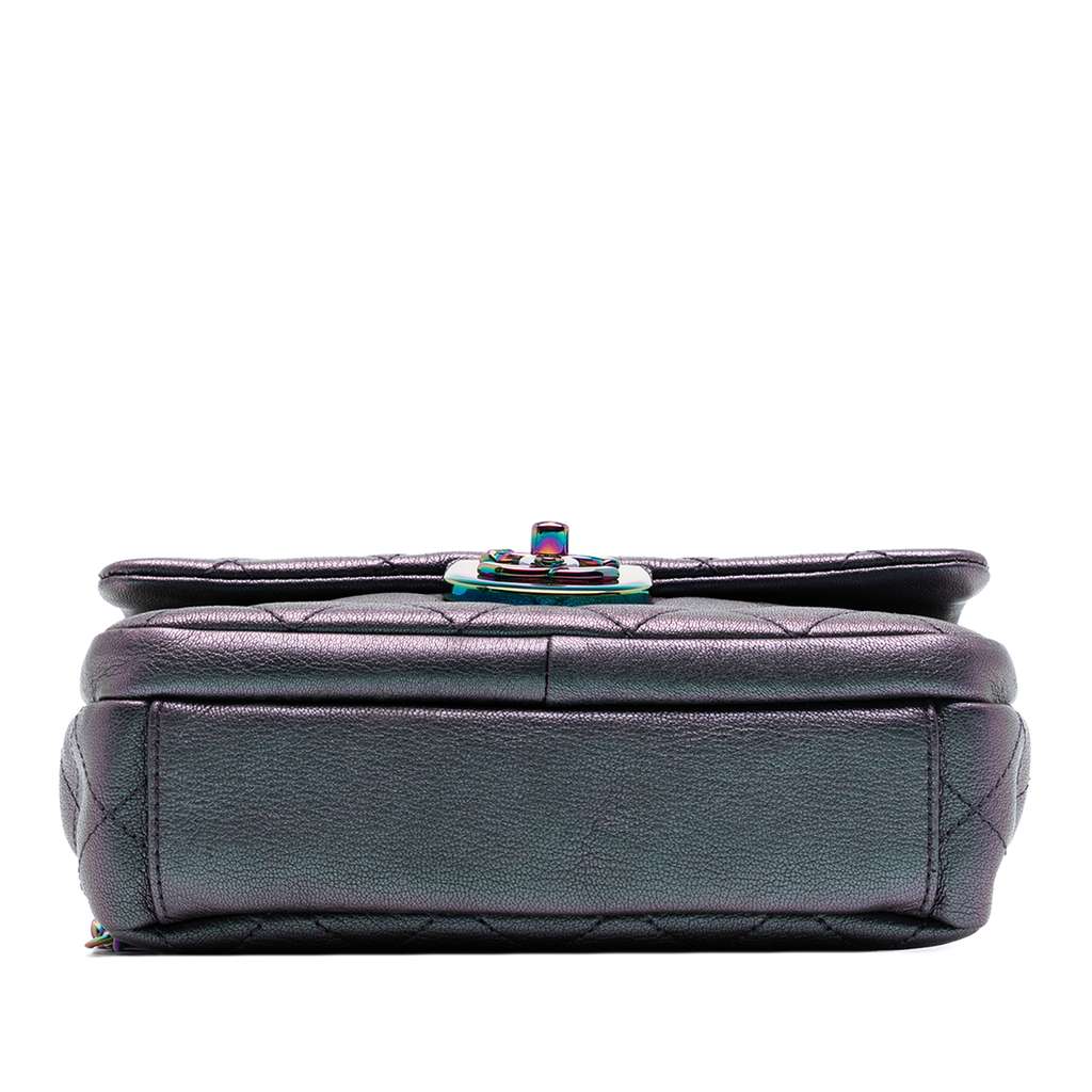 Chanel Small Iridescent Goatskin Rainbow Hardware Double Carry Waist Chain Flap - 3