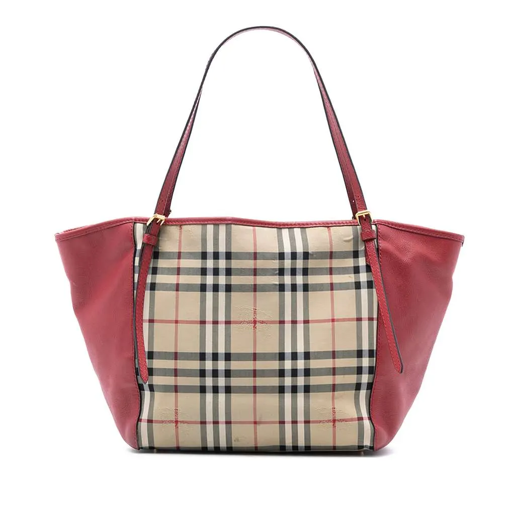 Burberry Small Haymarket Check Canvas and Leather Canterbury Tote Brown Canvas Very good - Front View