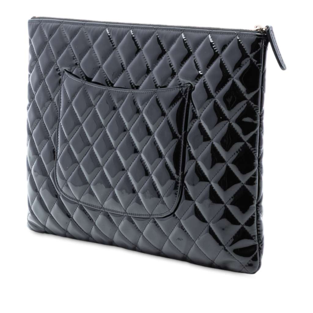 Chanel Large Quilted Patent O Case Clutch - 2