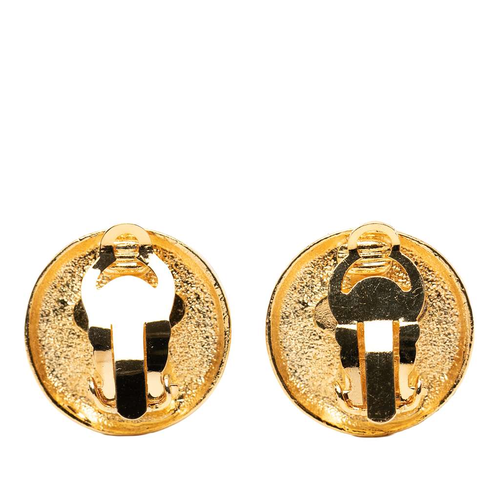 Chanel CC Gold Plated Button Clip on Earrings - 2