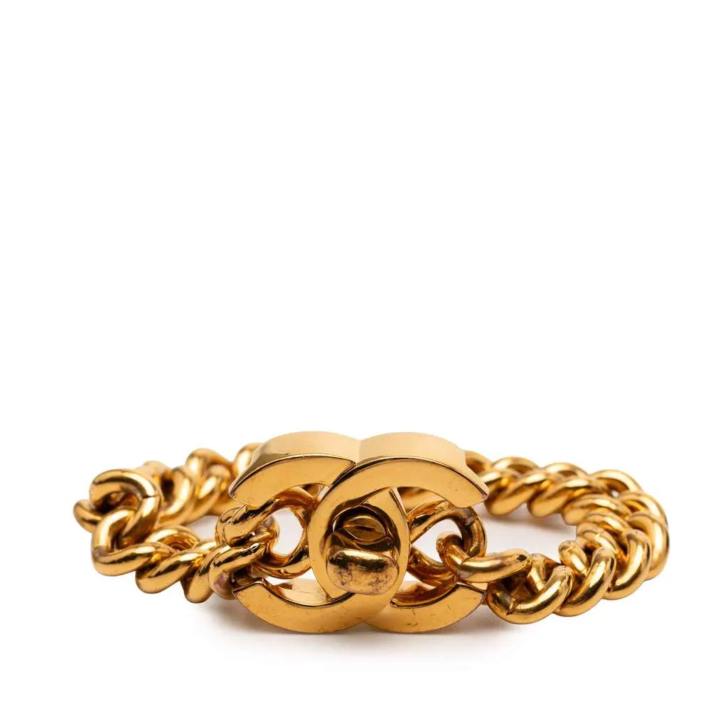 Chanel Gold Plated CC Turn Lock Bracelet Gold Metal Good - Front View
