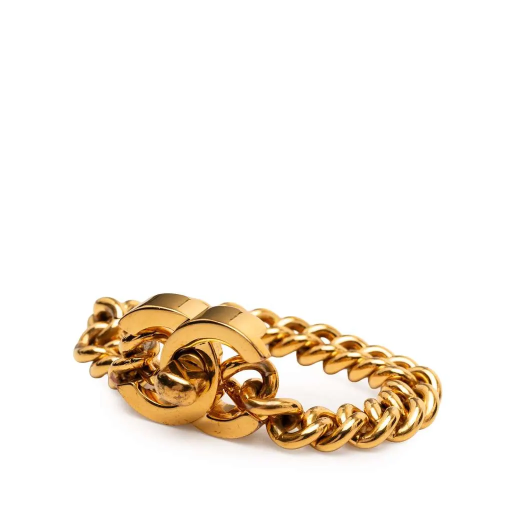Chanel Gold Plated CC Turn Lock Bracelet Gold Metal Good - Back View
