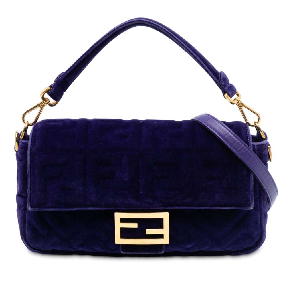 Fendi Zucca Embossed Velvet Baguette Satchel
