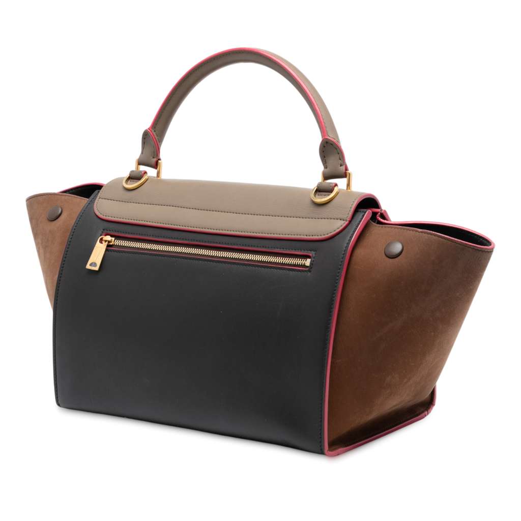 Celine Small Tricolor Calfskin and Suede Trapeze Satchel - 2