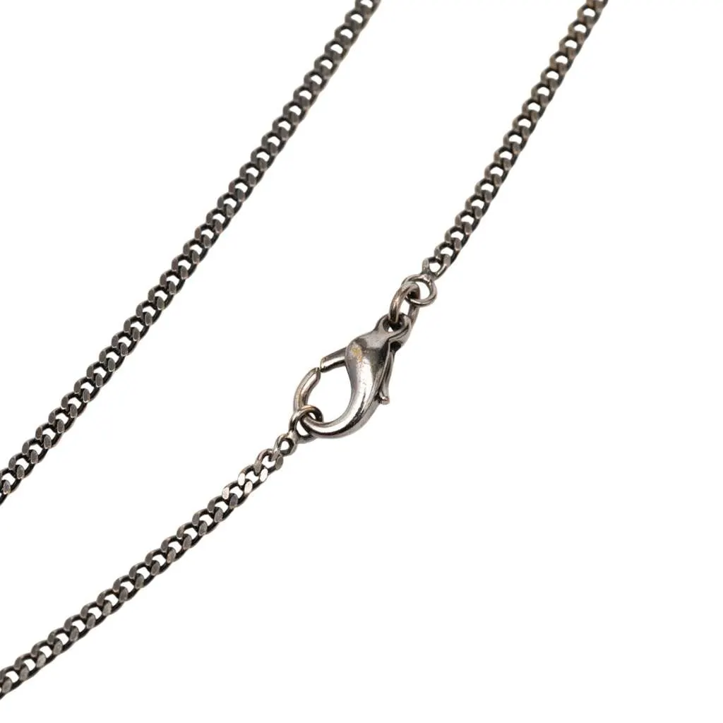 Chanel Silver Plated Rhinestone CC Drop Pendant Necklace Silver Metal Good - Model View