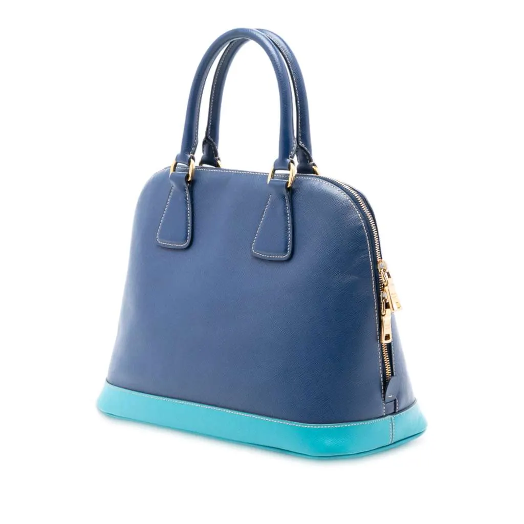 Prada Bicolor Saffiano Lux Promenade Dome Handbag Blue Leather Good - Back View