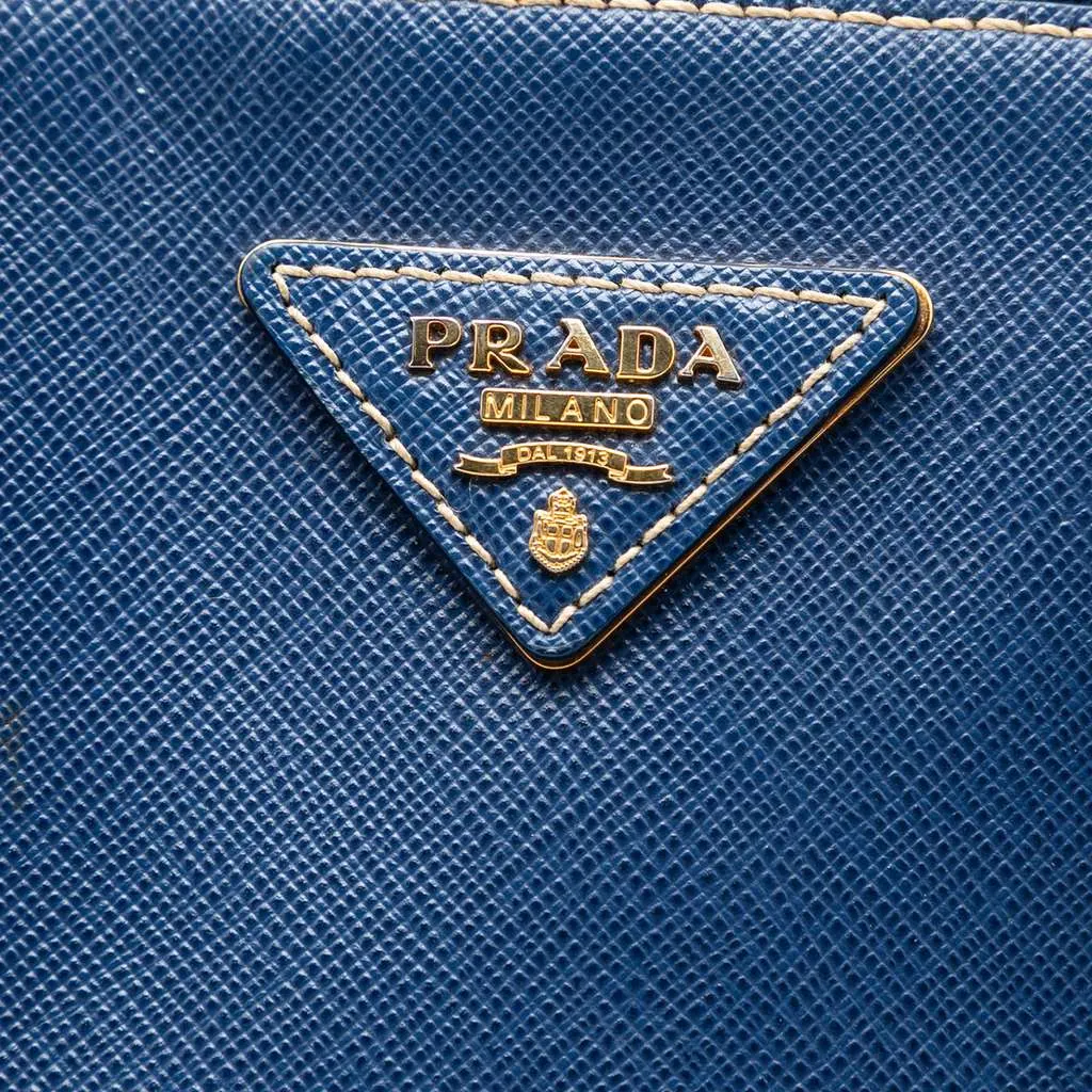 Prada Bicolor Saffiano Lux Promenade Dome Handbag Blue Leather Good - Box View