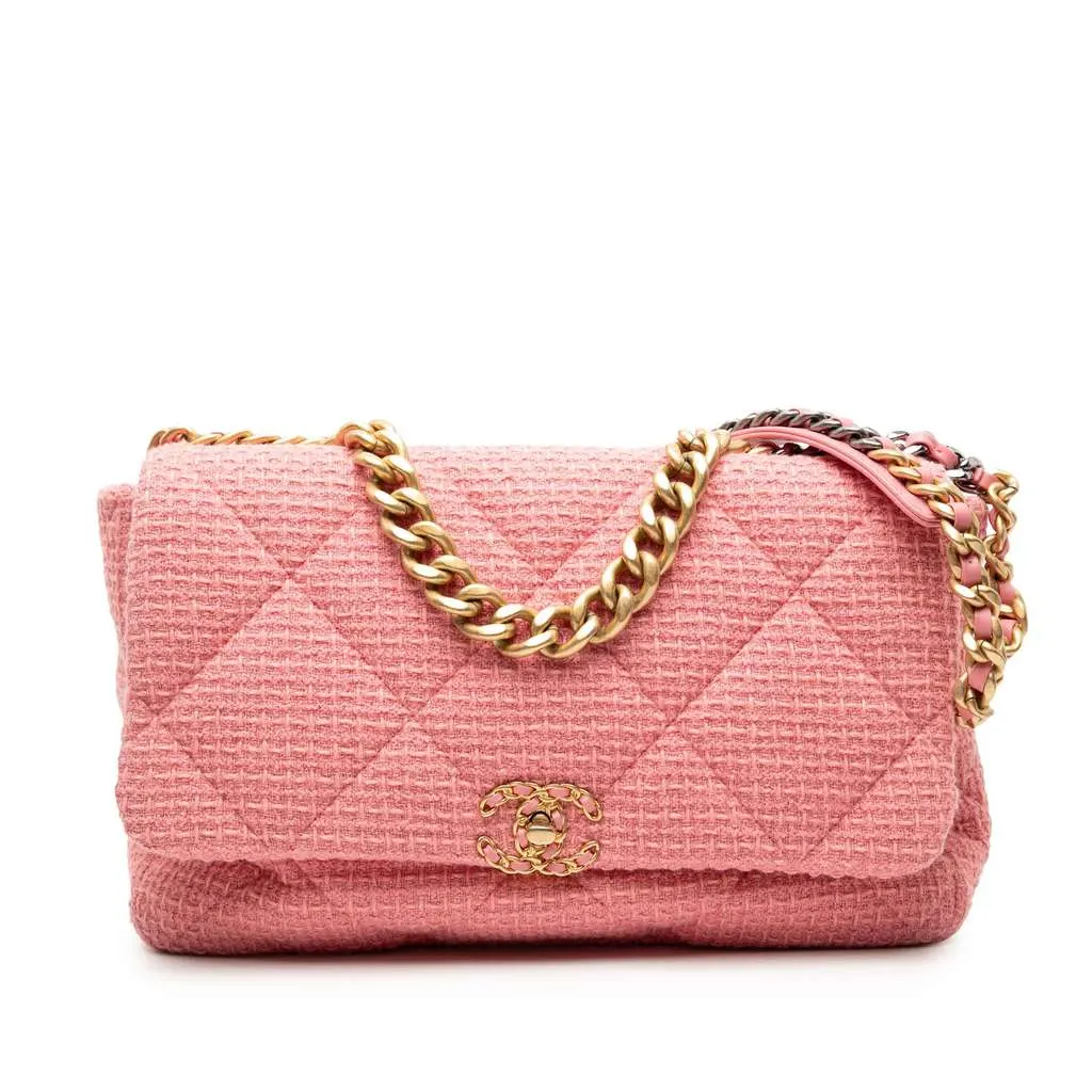 Chanel Maxi Tweed 19 Flap Pink Tweed Very good - Front View