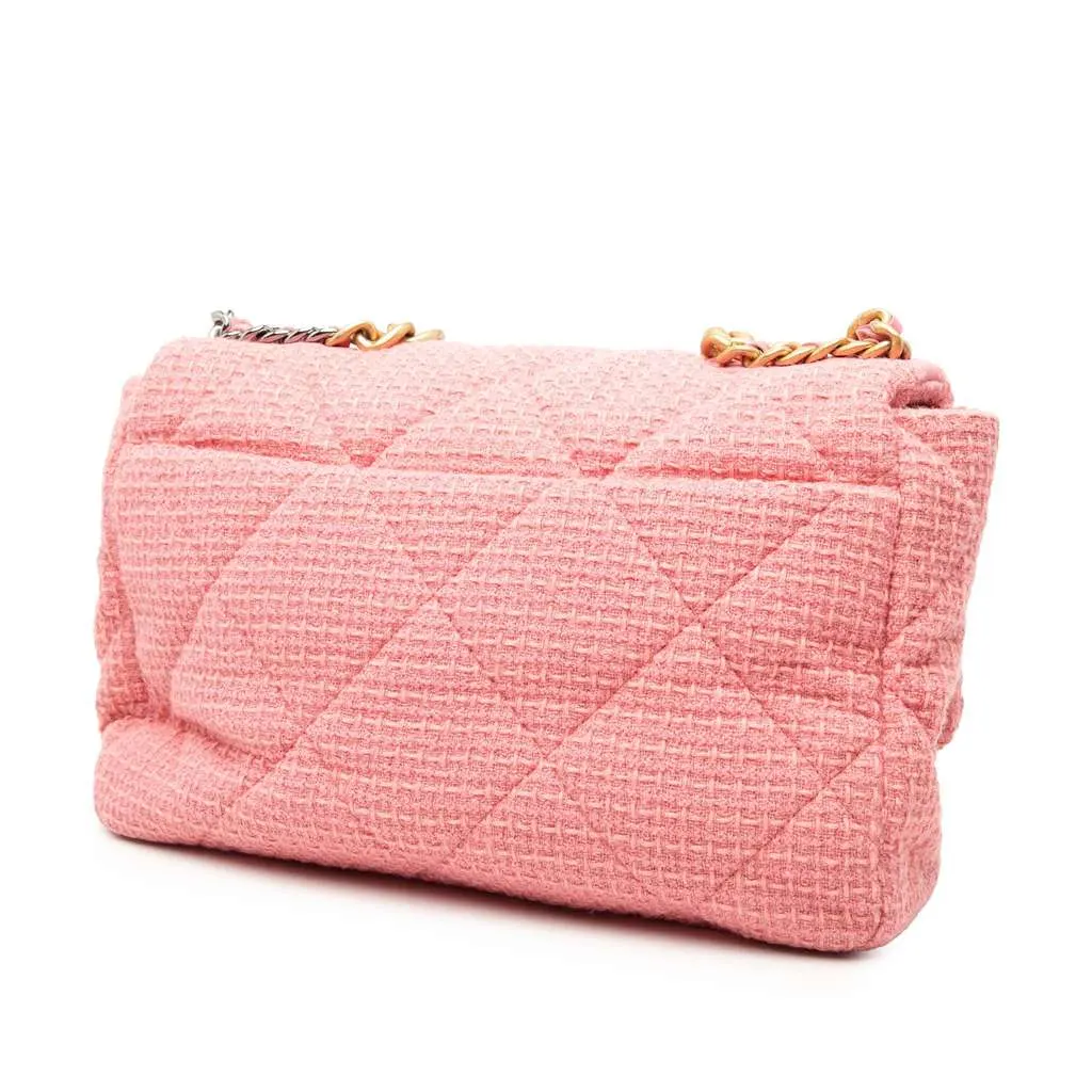 Chanel Maxi Tweed 19 Flap Pink Tweed Very good - Back View