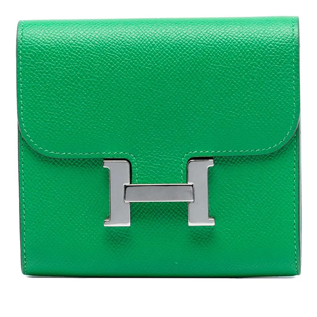 Hermès Epsom Constance Slim Wallet Green Leather Very good - Front View