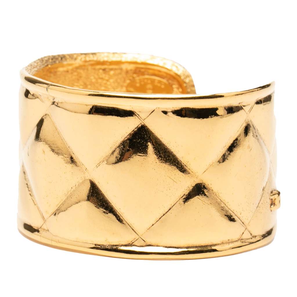 Chanel Gold Plated Quilted Cuff Bracelet - 2