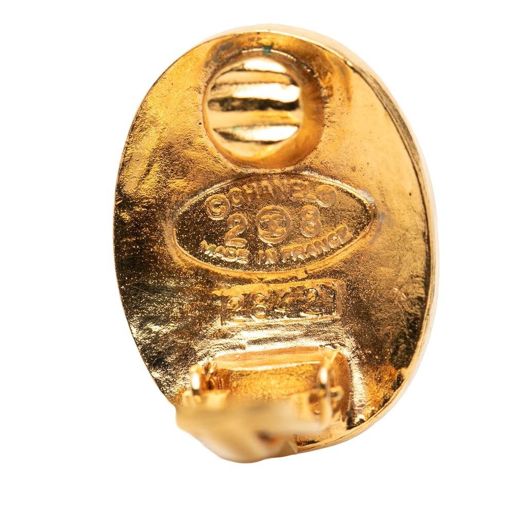 Chanel CC Gold Plated Logo Oval Clip On Earrings - 3