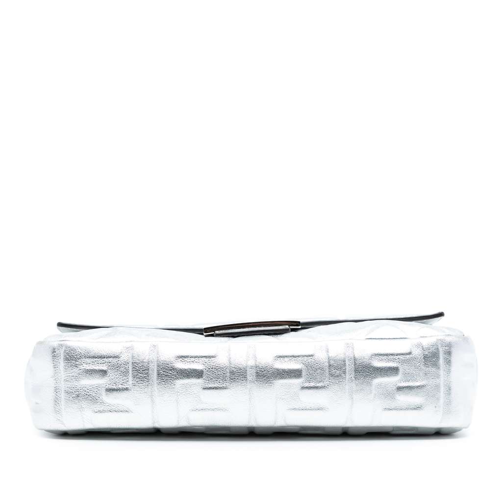 Fendi Medium Metallic Leather Embossed FF Baguette Satchel - 3