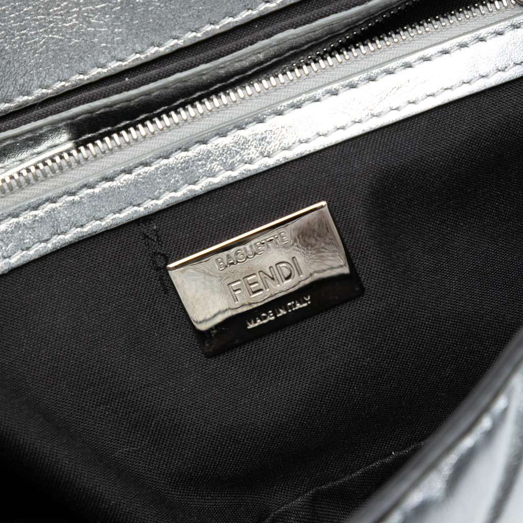 Fendi Medium Metallic Leather Embossed FF Baguette Satchel - 5