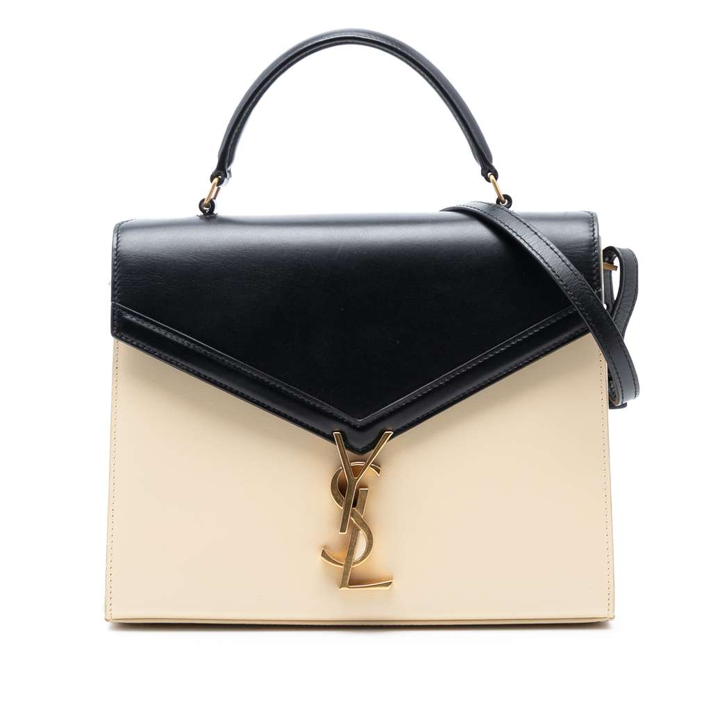 Saint Laurent Medium Bicolor Smooth Calfskin Classic Monogram Cassandra Top Handle Bag