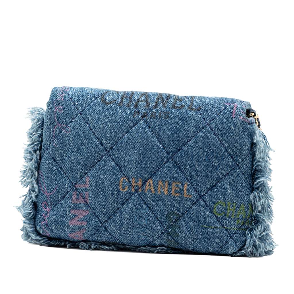 Chanel Fringe Denim Mood Clutch with Chain - 2