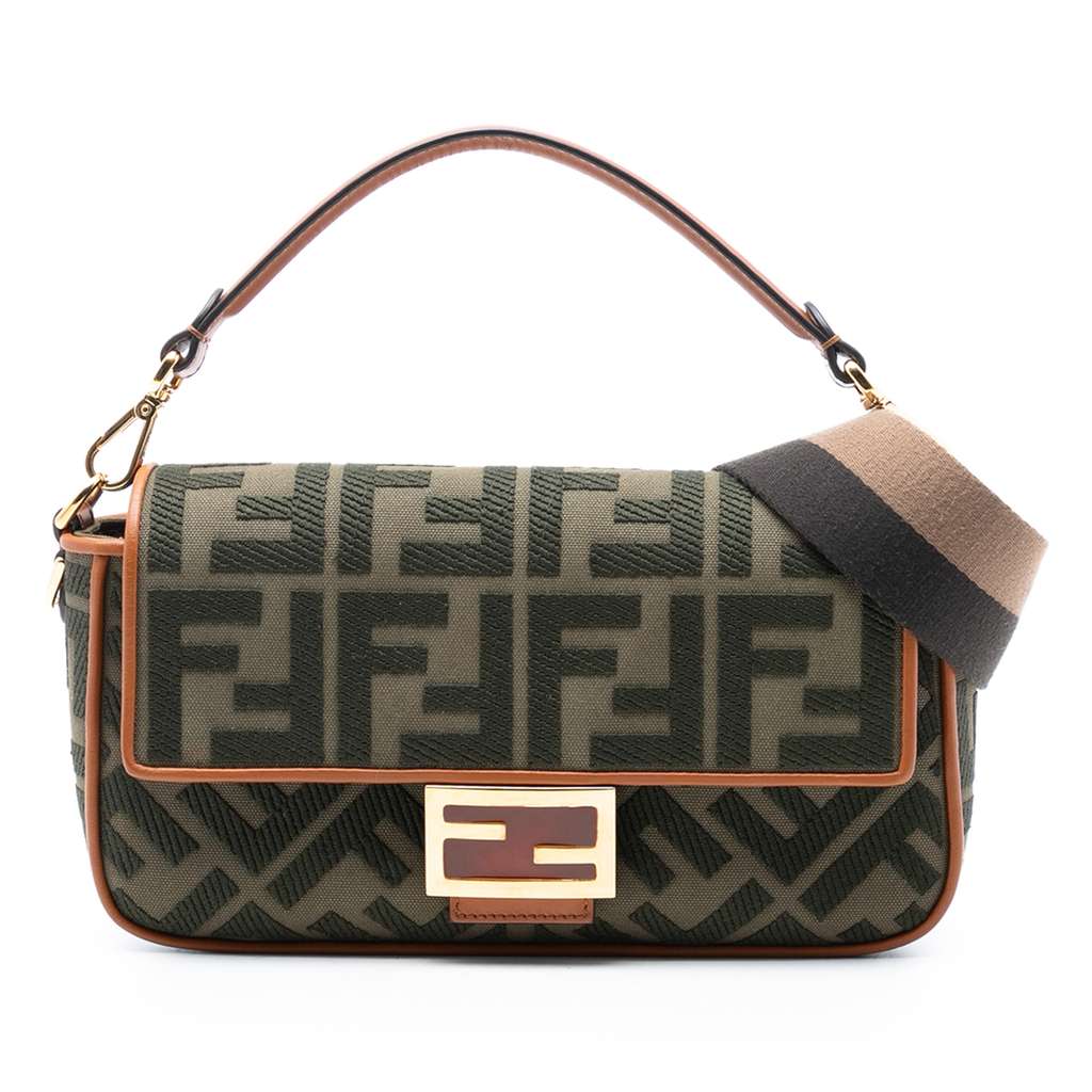 Fendi Zucca Embroidered Canvas Baguette Satchel