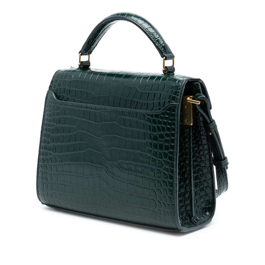 Saint Laurent Mini Croc Embossed Calfskin Monogram Cassandra Top Handle Bag - 2