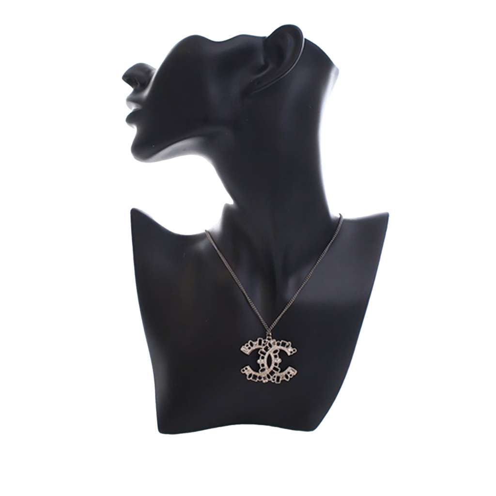 Chanel Ruthenium Plated CC Crystal Pendant Necklace - 5