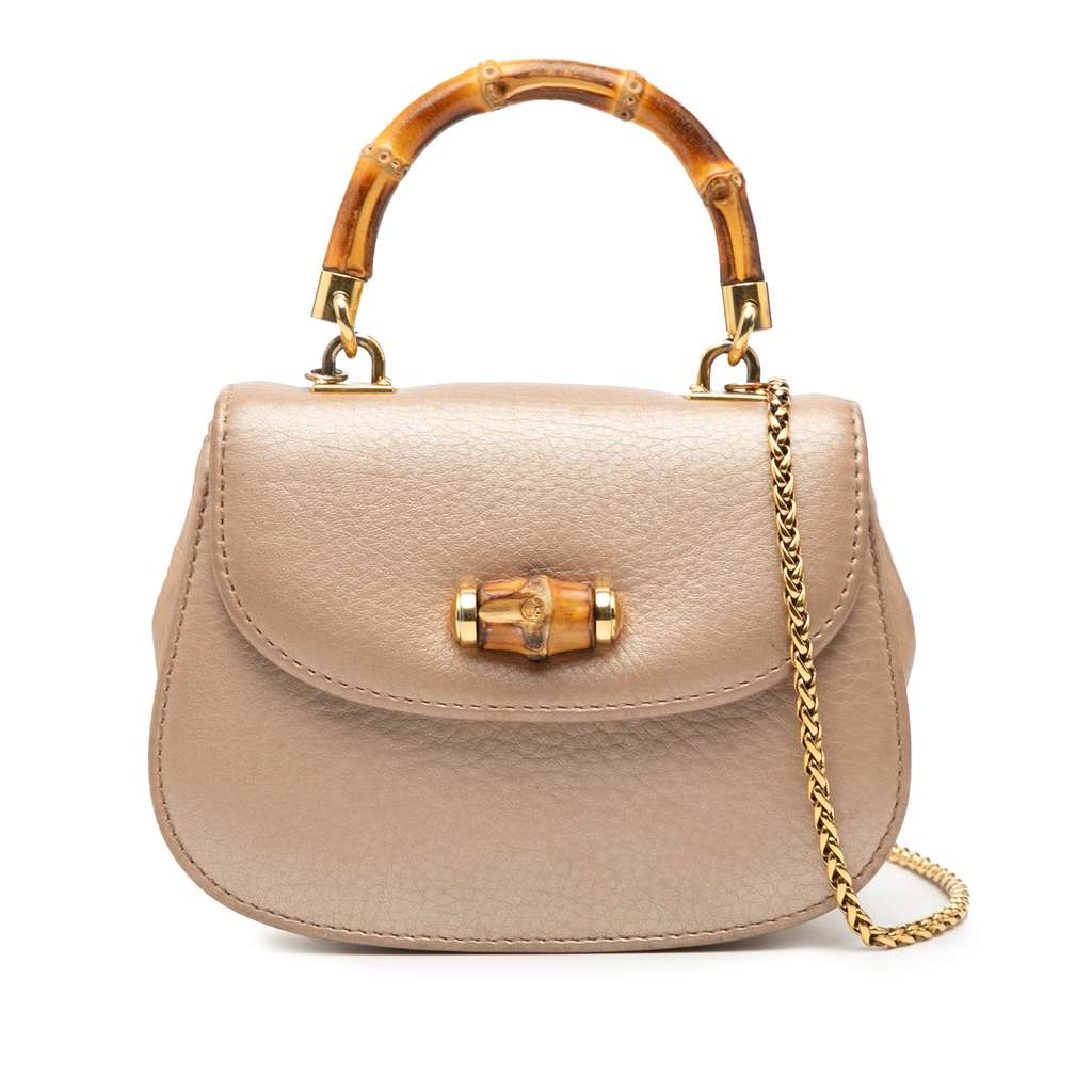 Gucci Mini Metallic Leather Bamboo Night