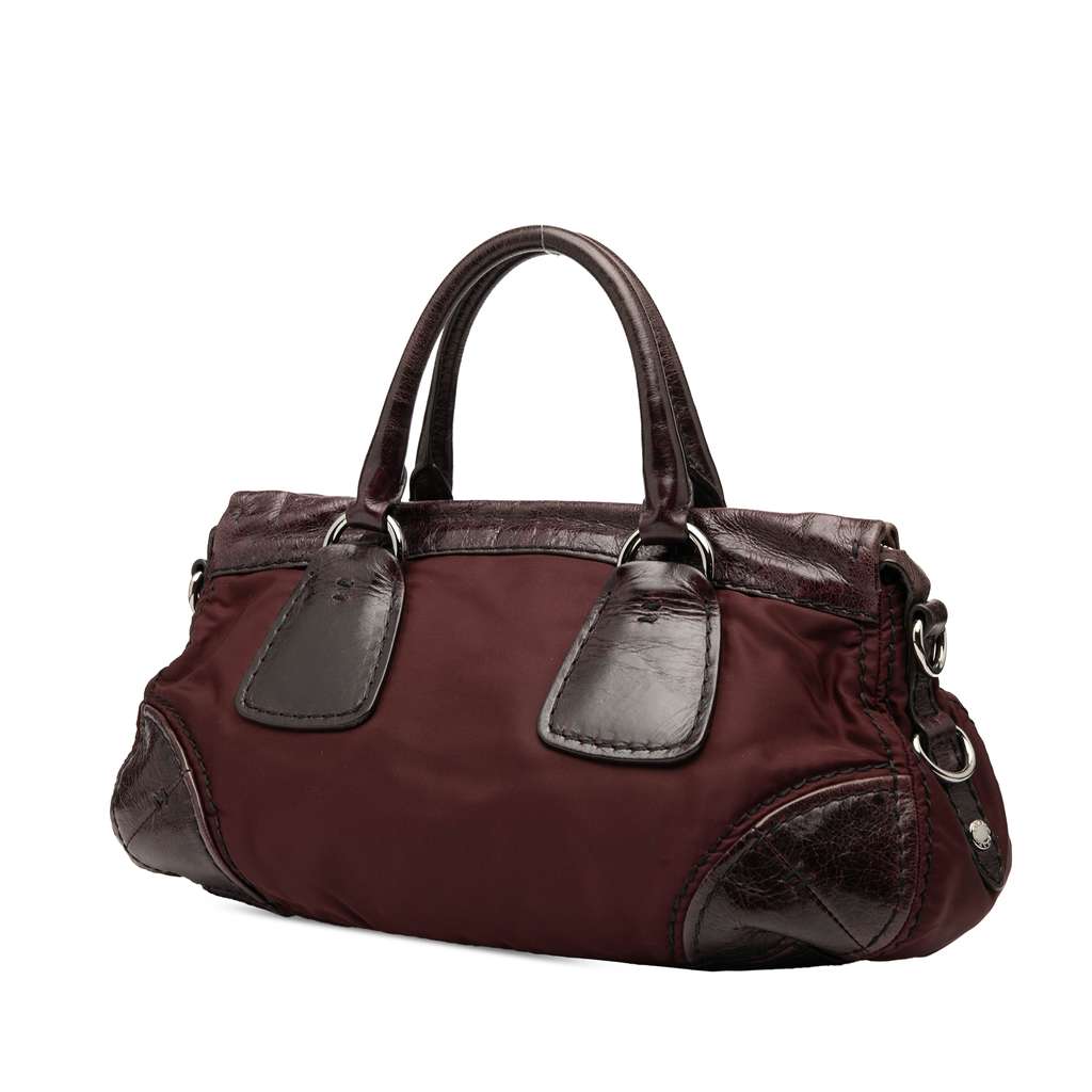 Prada Soft Calf Trimmed Tessuto Zip Top Satchel - 2