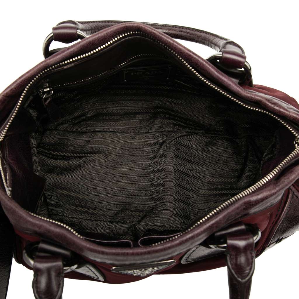 Prada Soft Calf Trimmed Tessuto Zip Top Satchel - 4