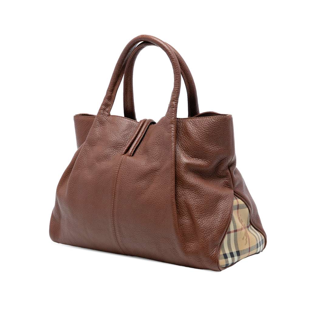 Burberry Medium House Check Trimmed Leather Horn Toggle Tote - 2