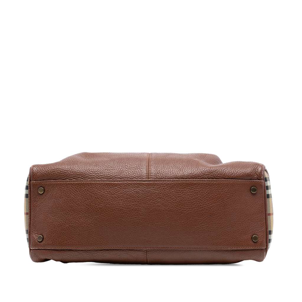Burberry Medium House Check Trimmed Leather Horn Toggle Tote - 3