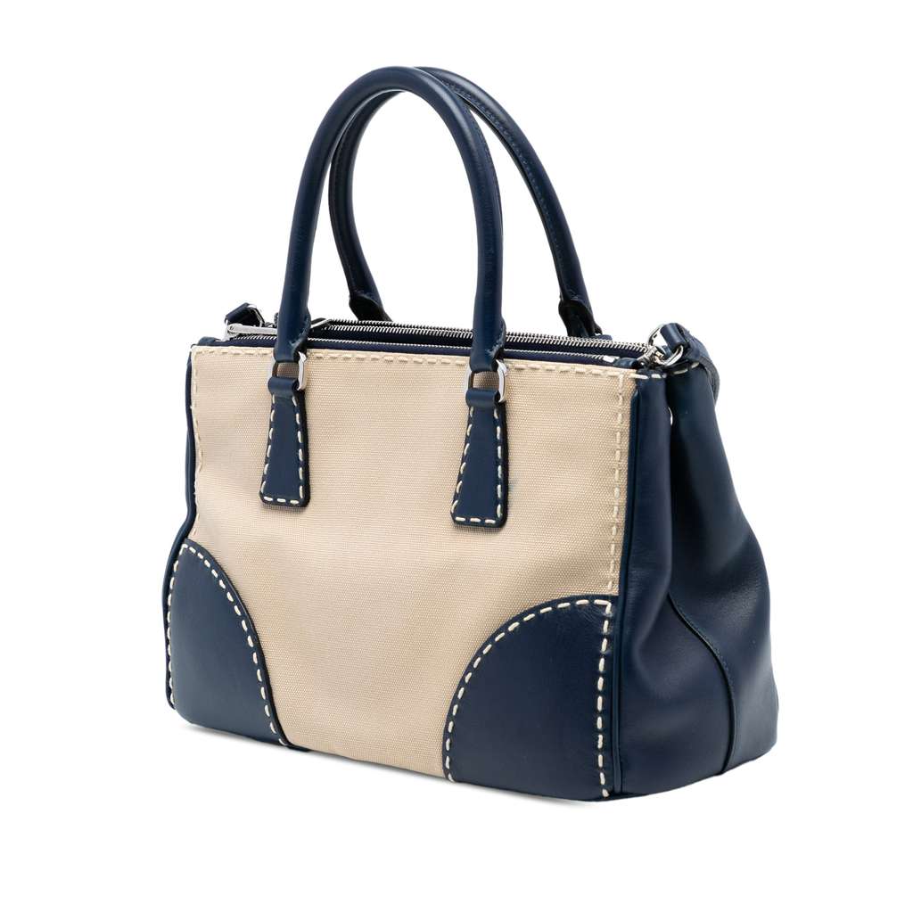 Prada Small Canvas and City Calf Hand Stitched Galleria Double Zip Satchel - 2