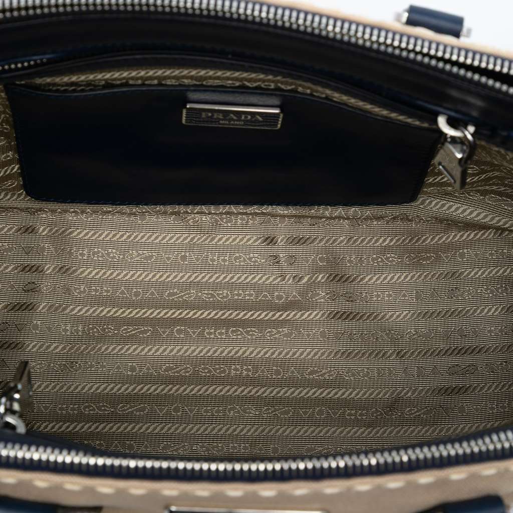 Prada Small Canvas and City Calf Hand Stitched Galleria Double Zip Satchel - 4