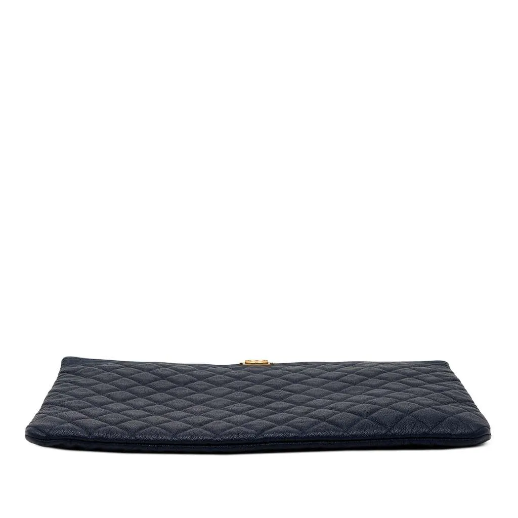 Chanel Large Quilted Caviar Boy O Case Clutch Blue Leather Good - Inside View