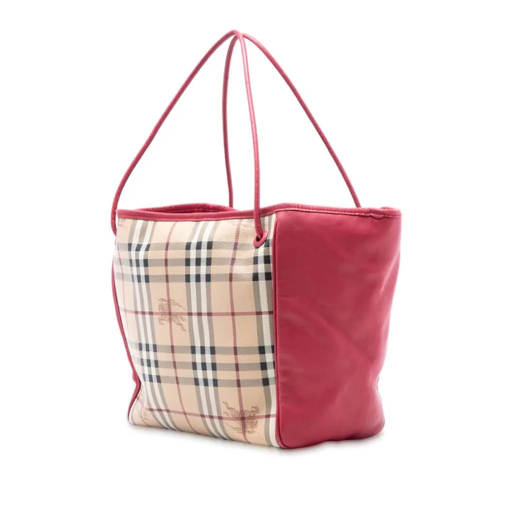 Burberry Small Leather Trimmed Haymarket Check Coated Canvas Canterbury Tote Brown Canvas Very good - Back View