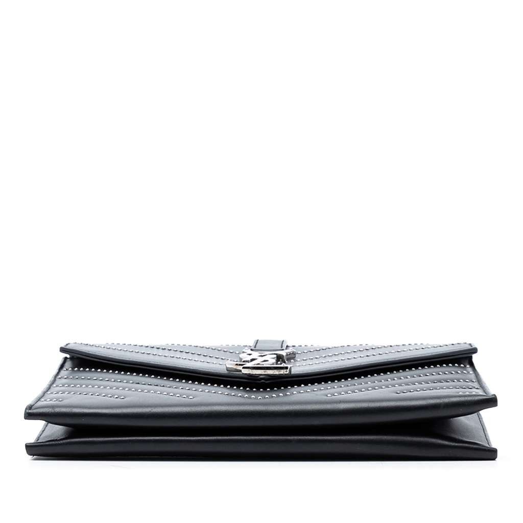 Saint Laurent Studded Chevron Calfskin Monogram Envelope Chain Flap - 3