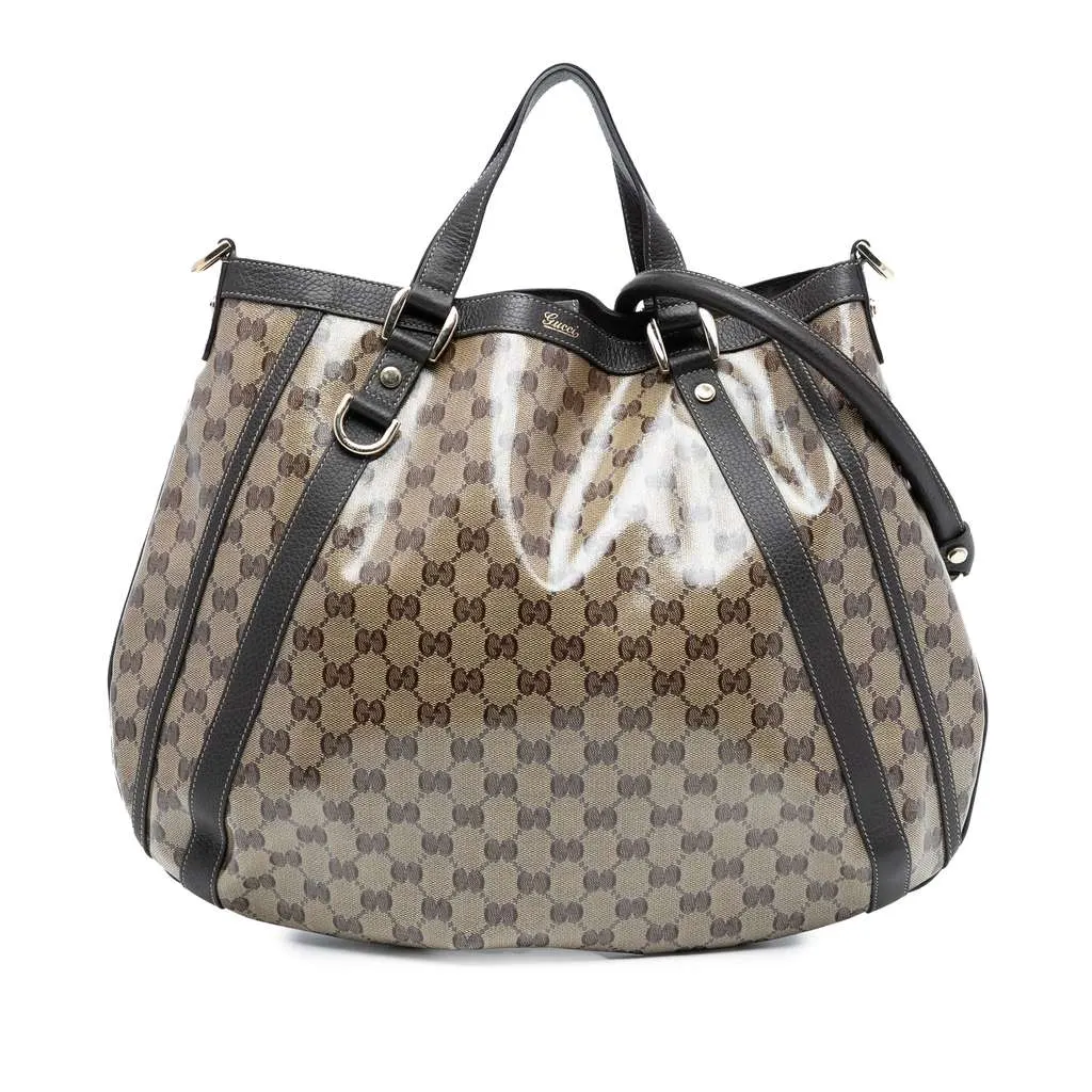 Gucci GG Crystal Abbey D Ring Convertible Tote Brown Canvas Very good - Front View